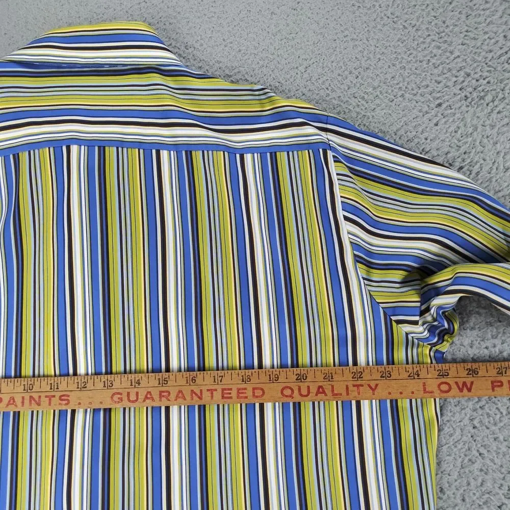 Robert Graham Shirt Mens XL Green Striped Classic Fit Flip Cuff Button Down